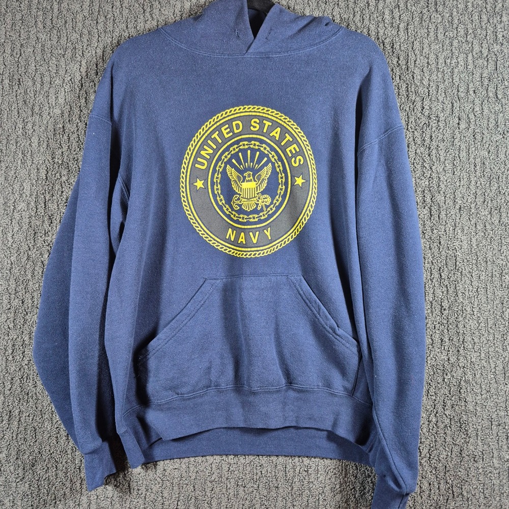 Soffe US Navy Hoodie Mens Medium Blue Graphic Pullover Made in USA